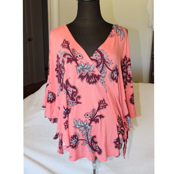 Free People Maui Wowie Paisley Flowy Blouse Size M/oversize Pink Top Casual - Picture 5 of 11